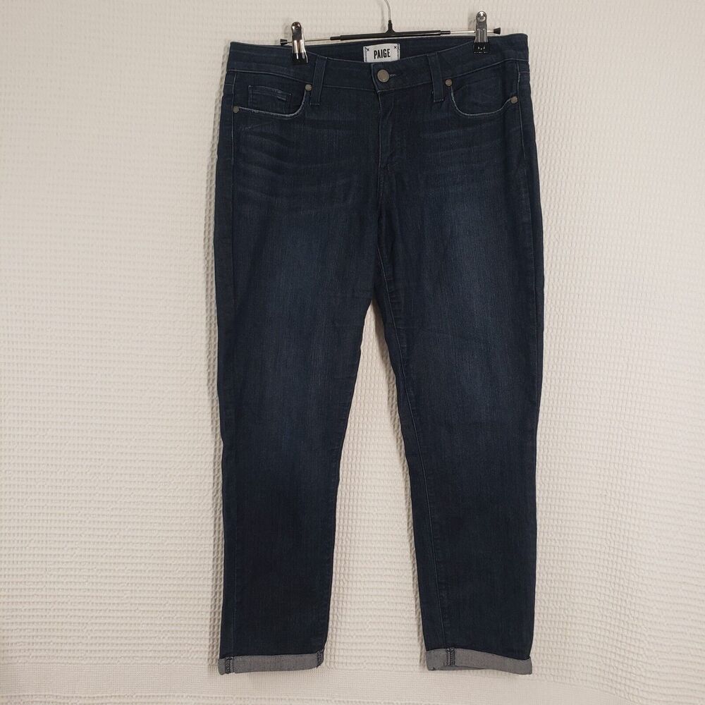 Paige Jeans Kylie Crop Womens 30 Blue Dark Wash Stretch Denim Rolled Hem Casual